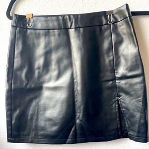 Black leather mini skirt